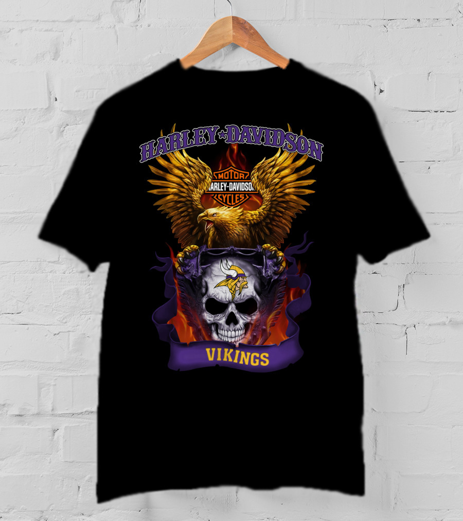 Harley Davidson Motor Cycles Vikings Skull Eagle T-Shirt