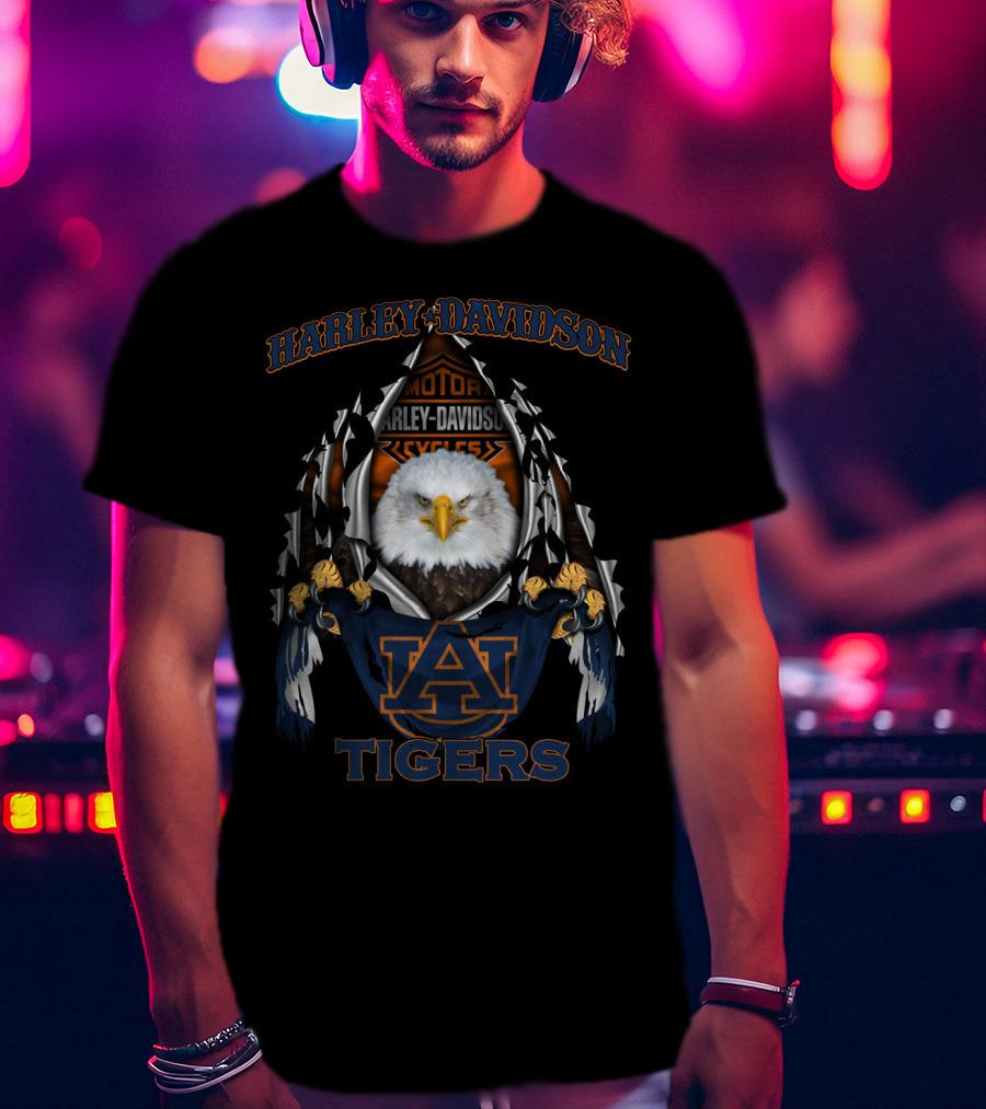 Harley Davidson Auburn Tigers Eagle Motorcycles T-Shirt