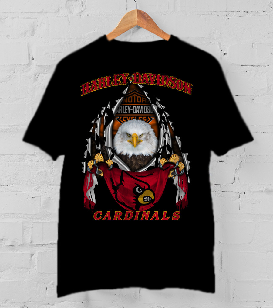 Harley Davidson Ncaa Louisville Cardinals Motor Cycles Eagle Red Sleeve T-Shirt