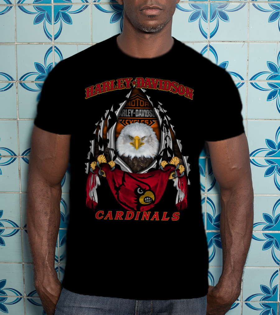Harley Davidson Ncaa Louisville Cardinals Motor Cycles Eagle Red Sleeve T-Shirt