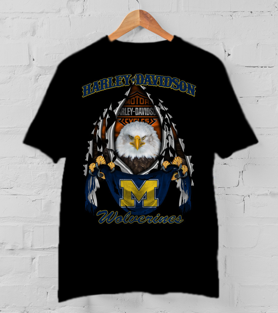 Harley Davidson Wolverines Michigan Ncaa Motorcycles Eagle M T-Shirt
