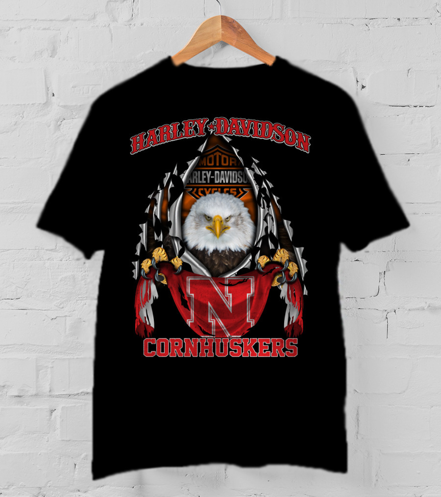 Harley Davidson Nebraska Cornhuskers Eagle Motorcycles T-Shirt