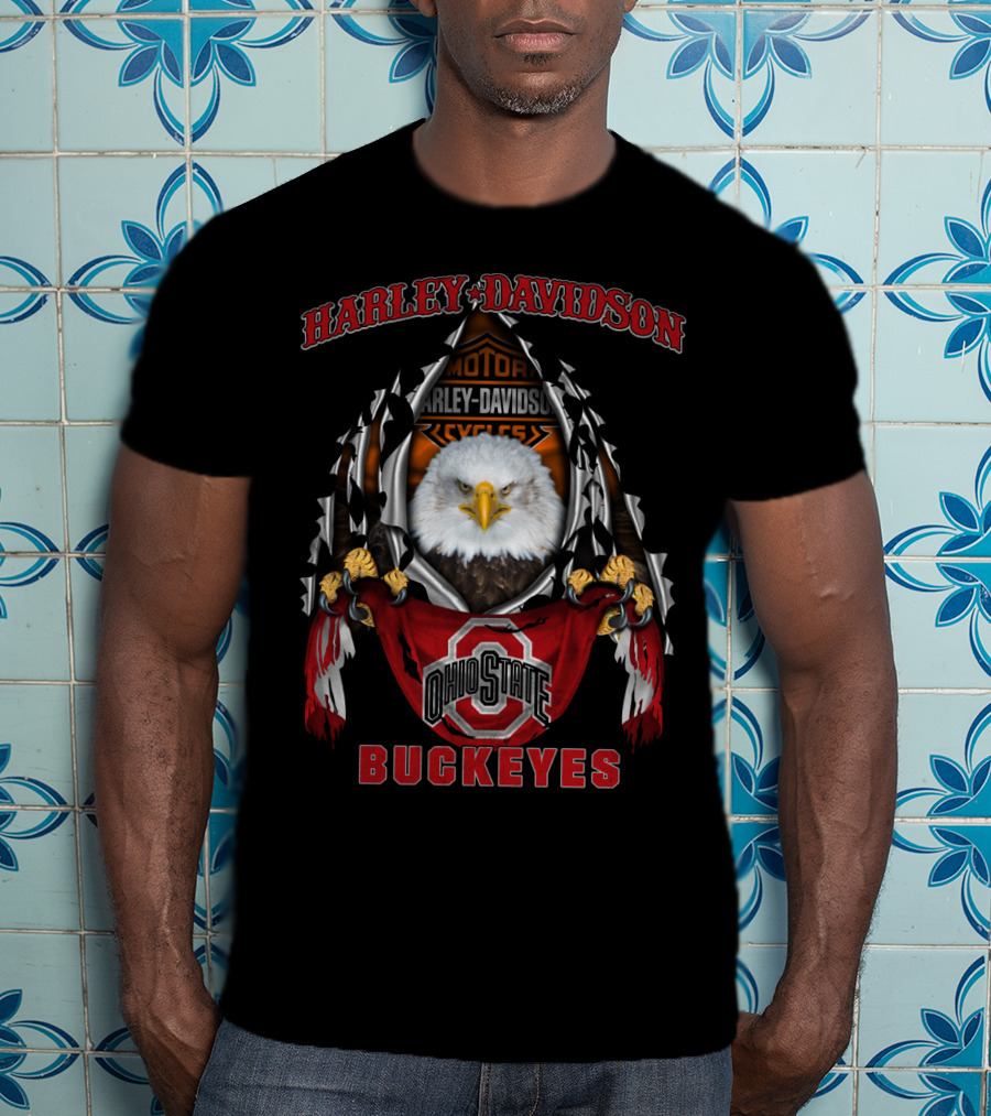 Harley Davidson Ohio State Buckeyes Eagle Motors Cycles 3003 Ncaa T-Shirt