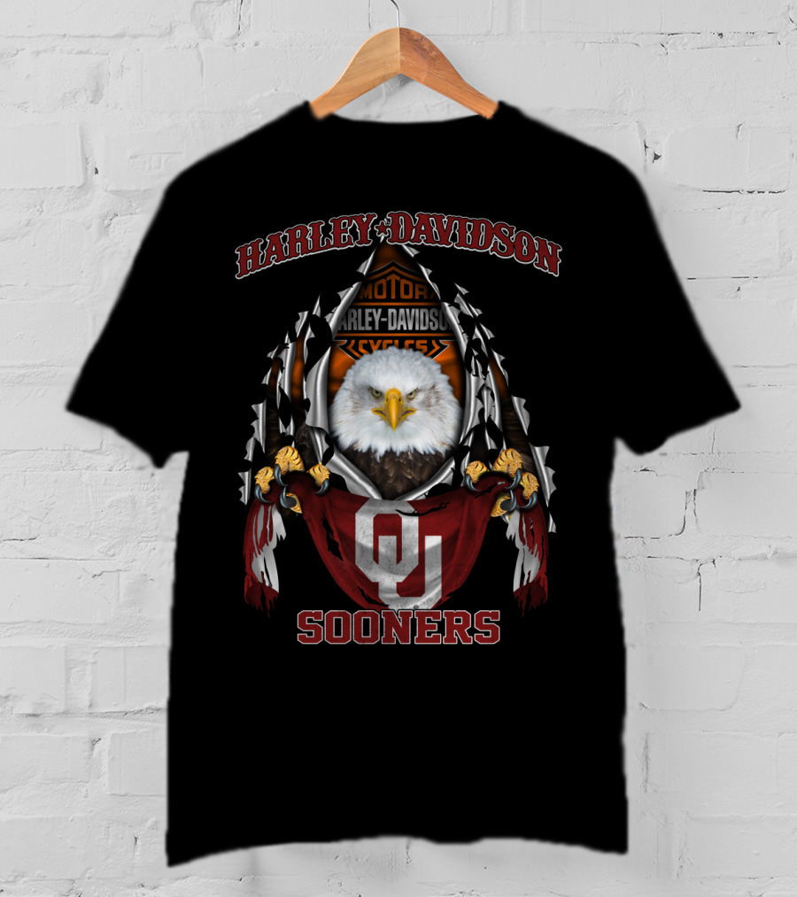 Harley Davidson Sooners Oklahoma Ncaa Bald Eagle T-Shirt