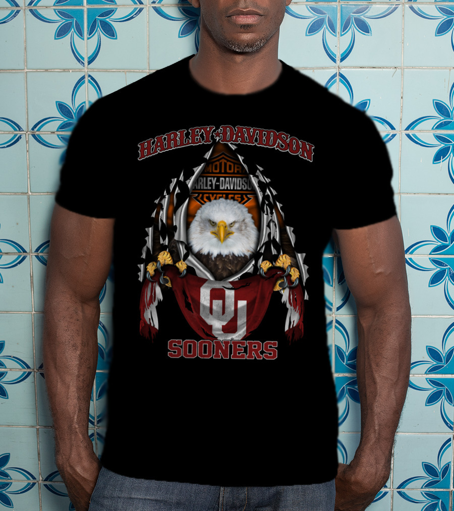 Harley Davidson Sooners Oklahoma Ncaa Bald Eagle T-Shirt