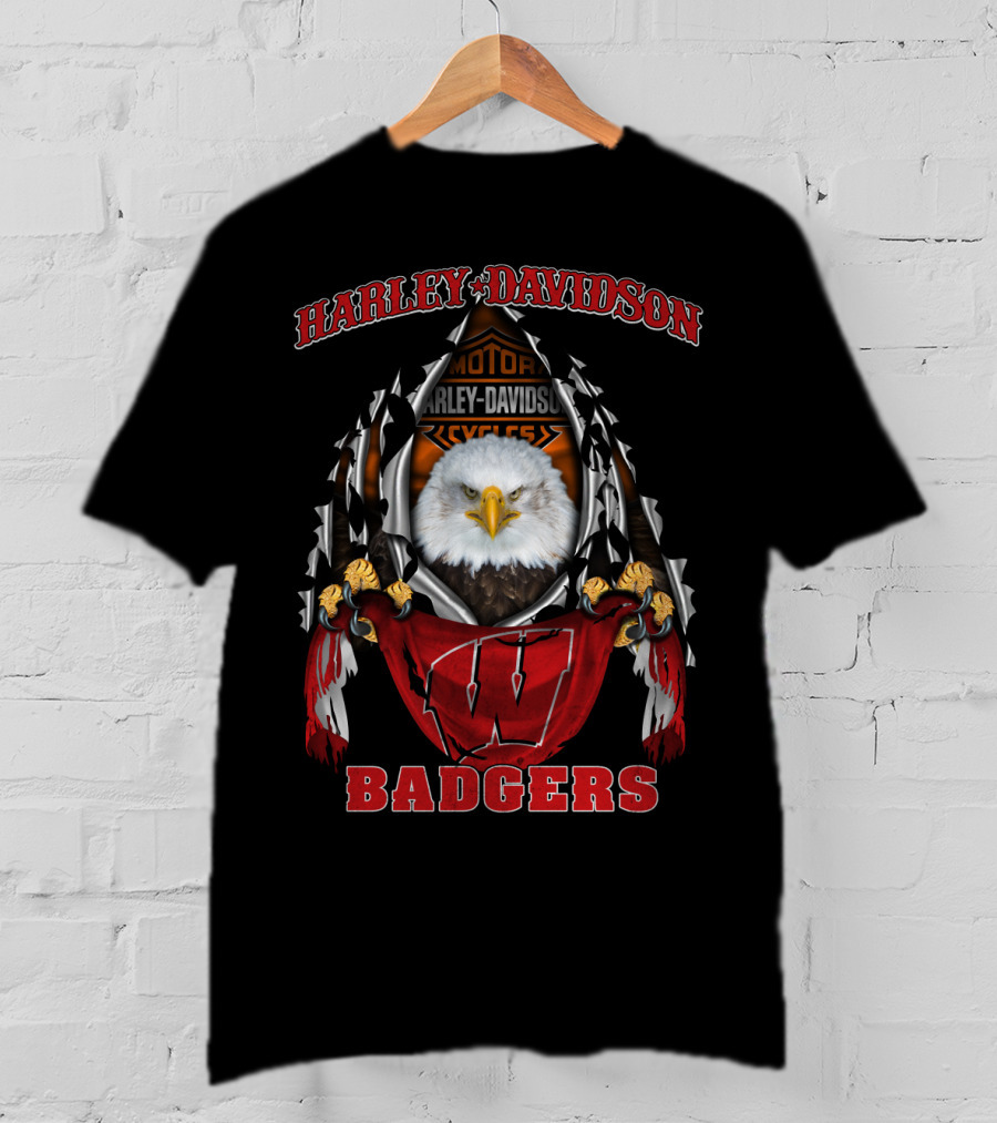 Harley Davidson Motorcycles Wisconsin Badgers Eagle T-Shirt