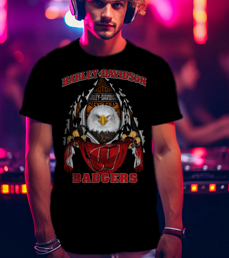 Harley Davidson Motorcycles Wisconsin Badgers Eagle T-Shirt