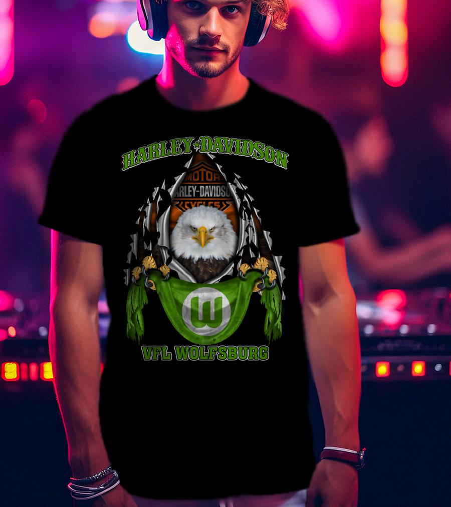 Harley Davidson Vfl Wolfsburg Eagle Motorcycle Motif T-Shirt