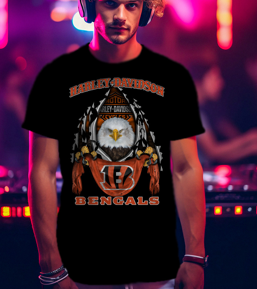 Harley Davidson Motor Cycles Eagle Bengals T-Shirt