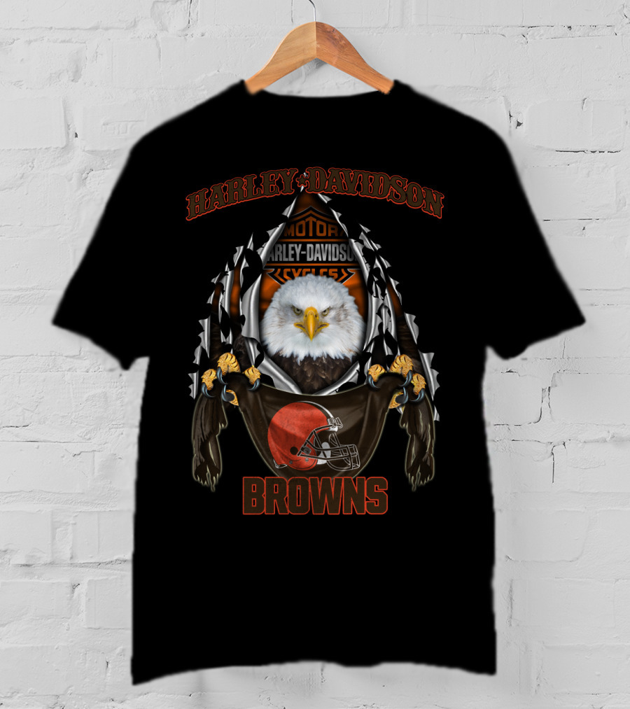 Harley Davidson Motor Cycles Browns Eagle Cleaveland Browns T-Shirt