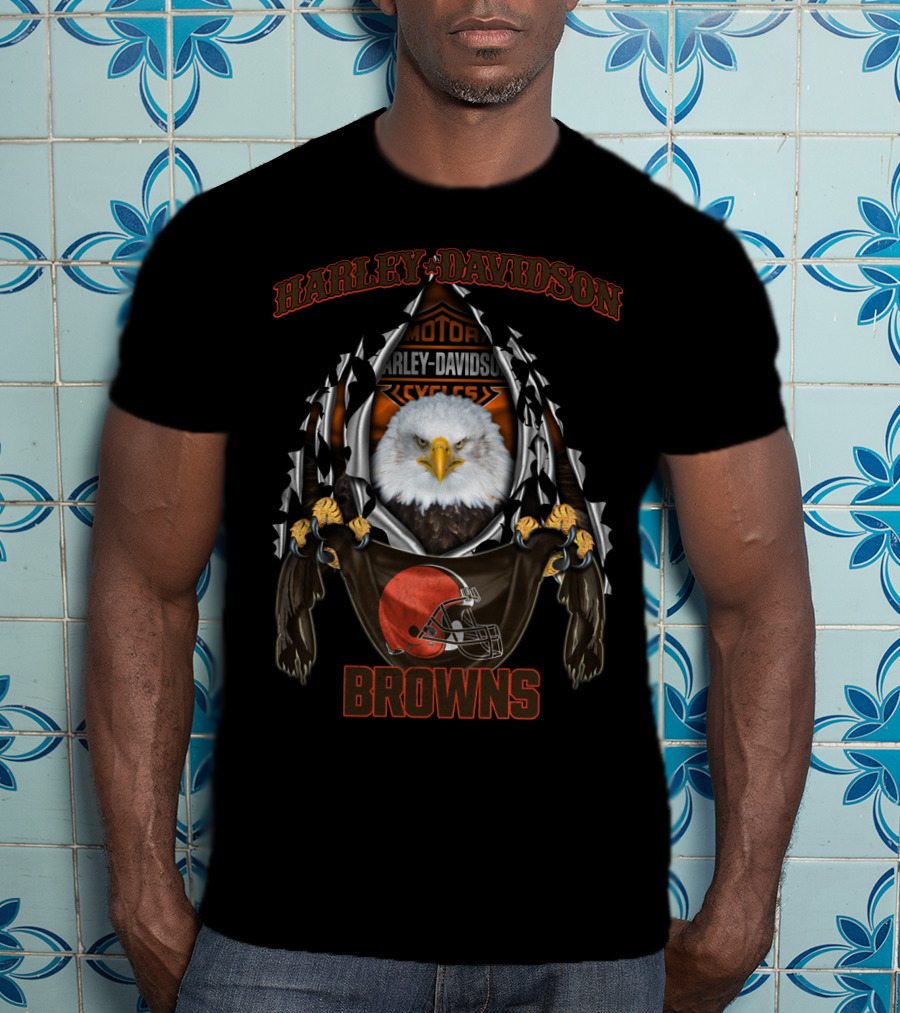 Harley Davidson Motor Cycles Browns Eagle Cleaveland Browns T-Shirt