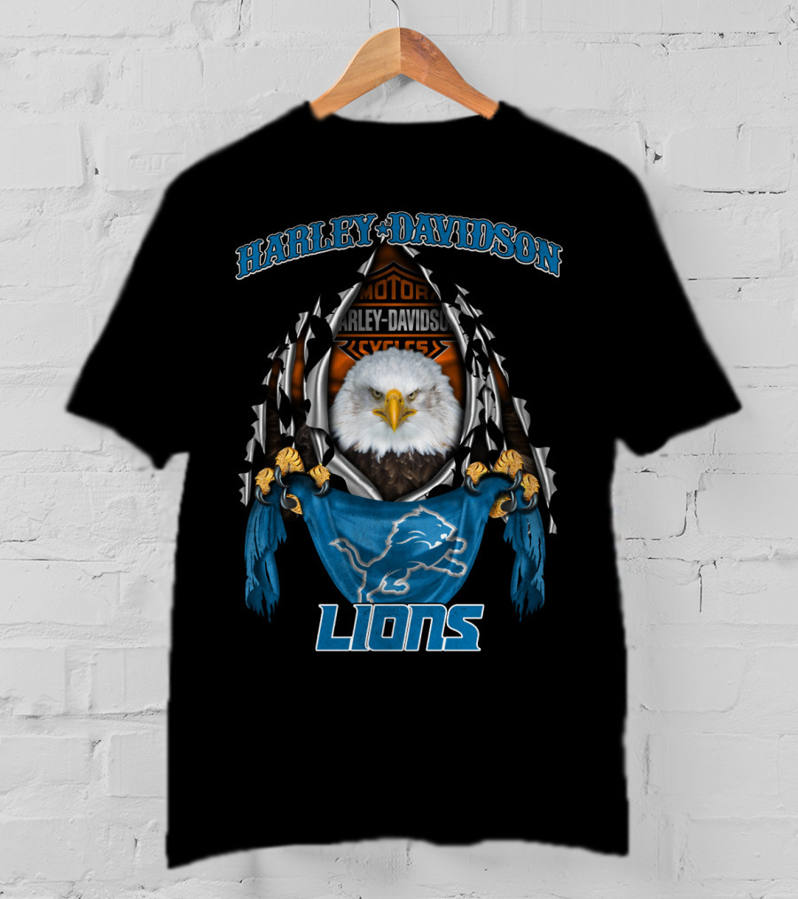 Harley Davidson Motor Cycles Eagle Detroit Lions T-Shirt