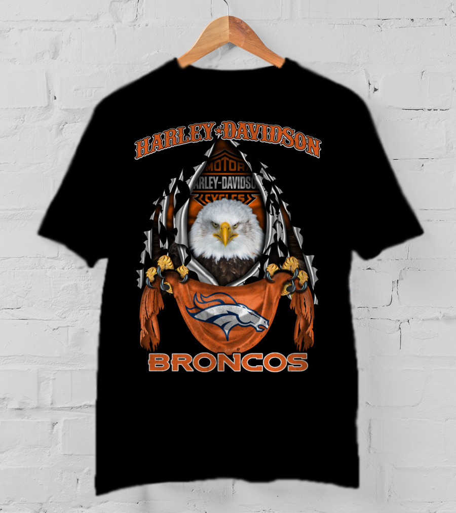 Harley Davidson Motor Cycles Eagle Denver Broncos T-Shirt