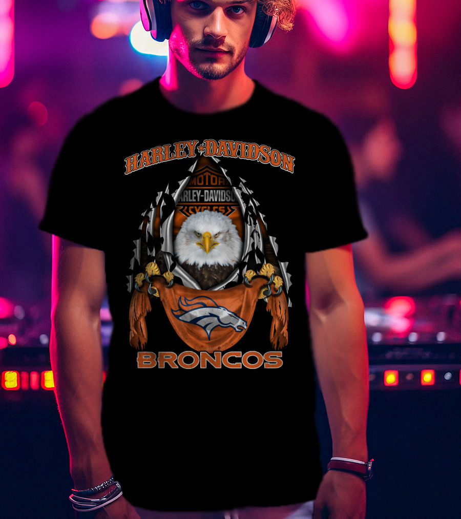 Harley Davidson Motor Cycles Eagle Denver Broncos T-Shirt