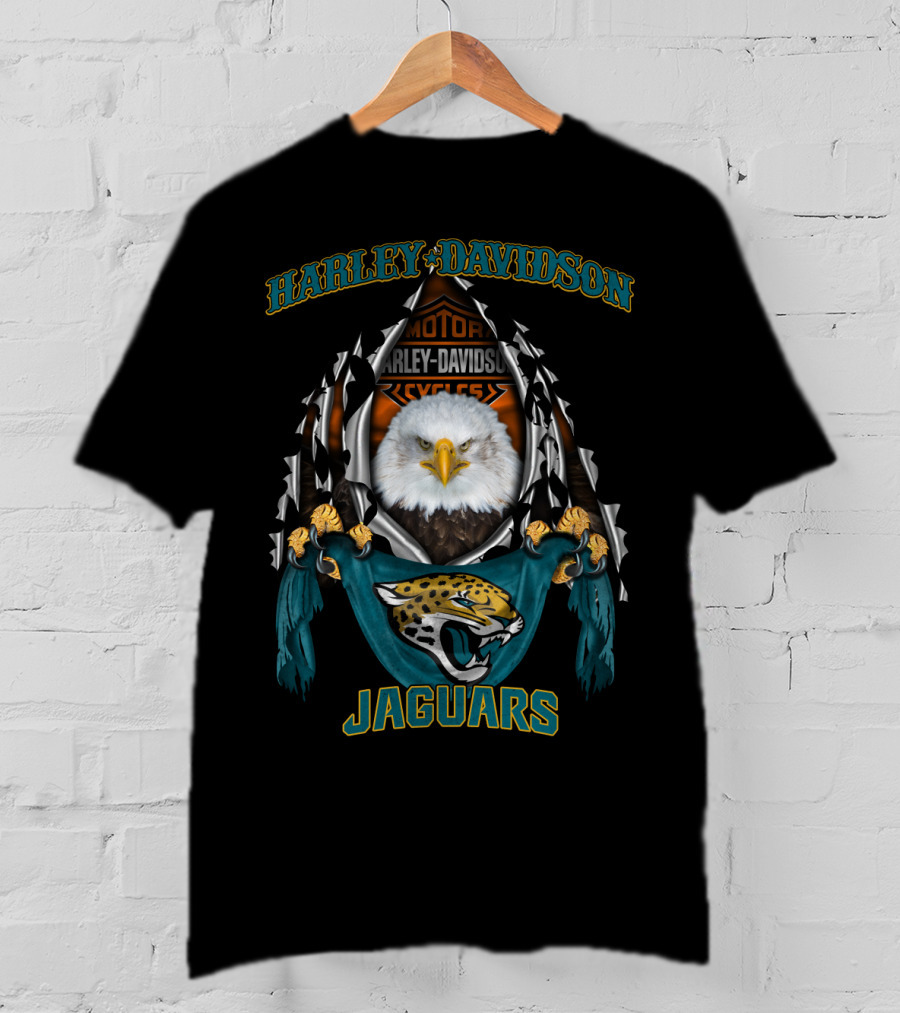Harley Davidson Motorcycles Jaguar And Eagle Nfl Jacksonville Jaguars T-Shirt