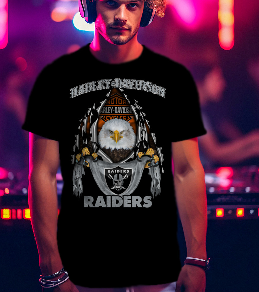 Harley Davidson Motor Cycles Raiders Nfl Oakland Eagles T-Shirt