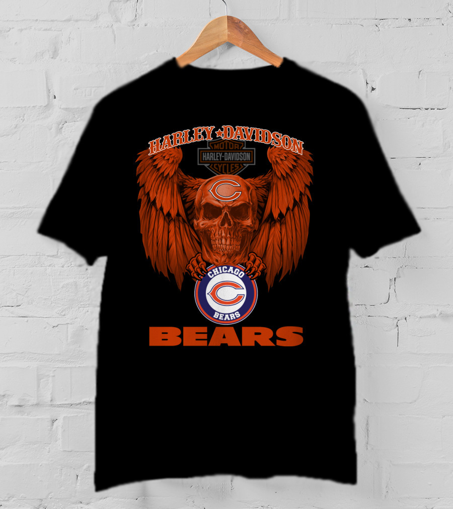 Harley Davidson Chicago Bears Skull Wing T-Shirt