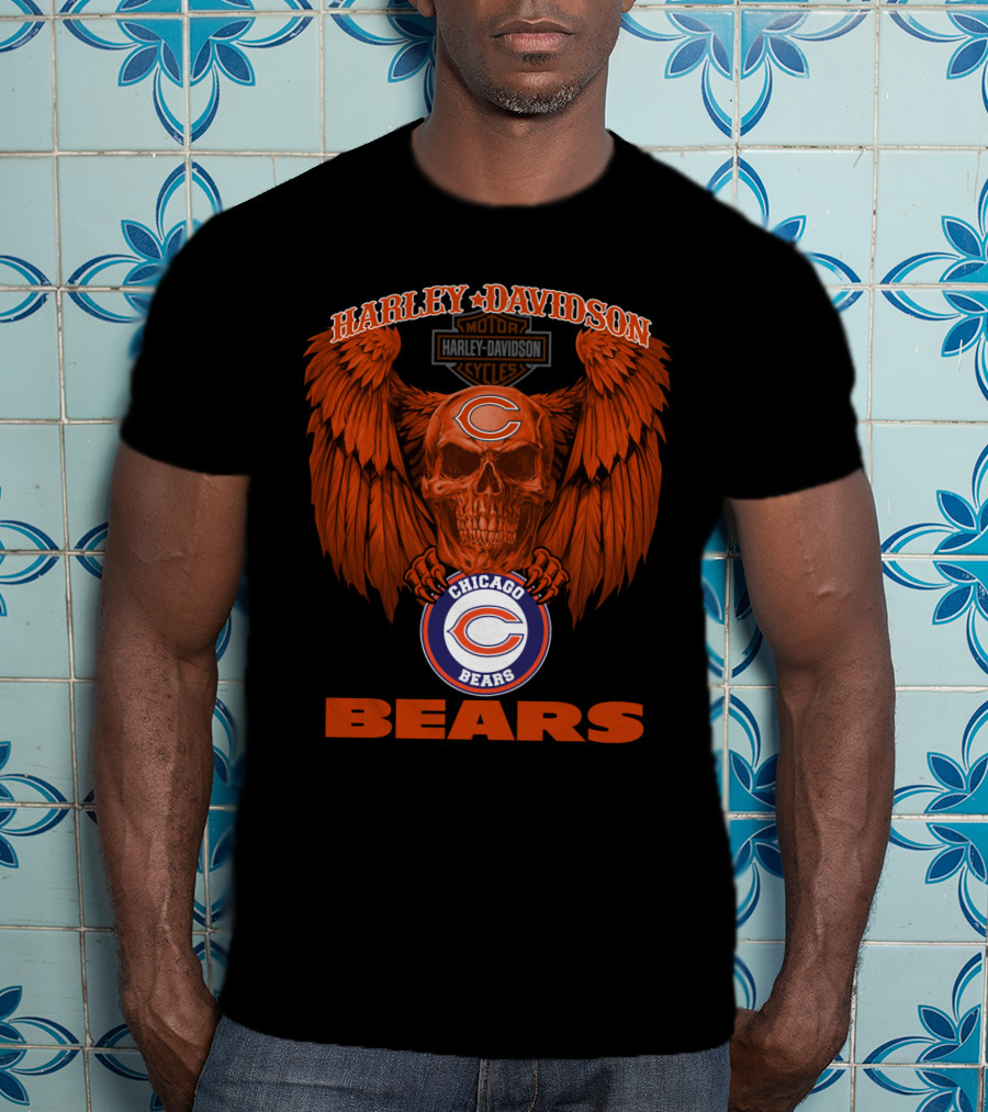 Harley Davidson Chicago Bears Skull Wing T-Shirt