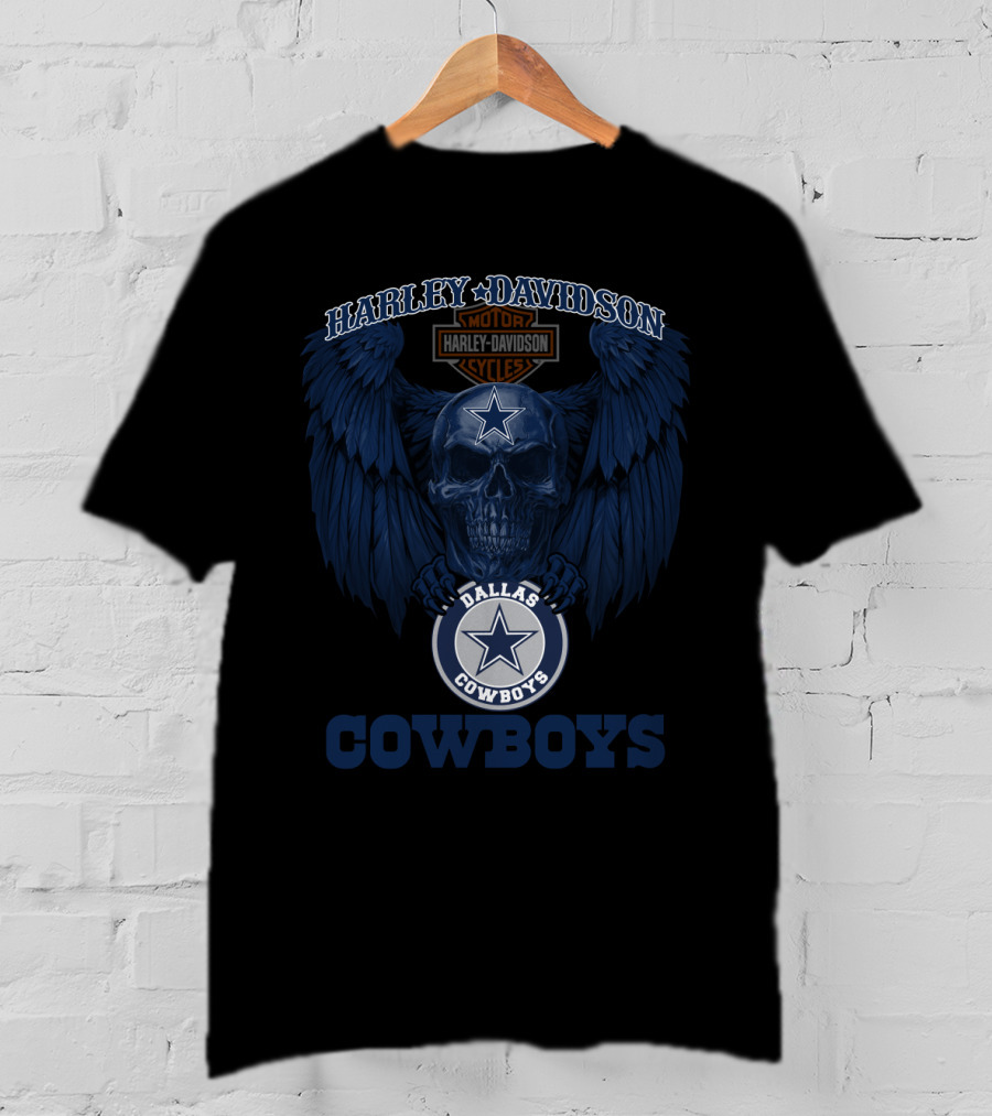 Harley Davidson Dallas Cowboys Cowboys Nfl Skull Wings T-Shirt