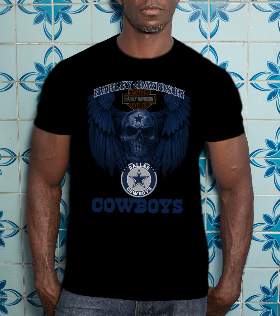 Harley Davidson Dallas Cowboys Cowboys Nfl Skull Wings T-Shirt