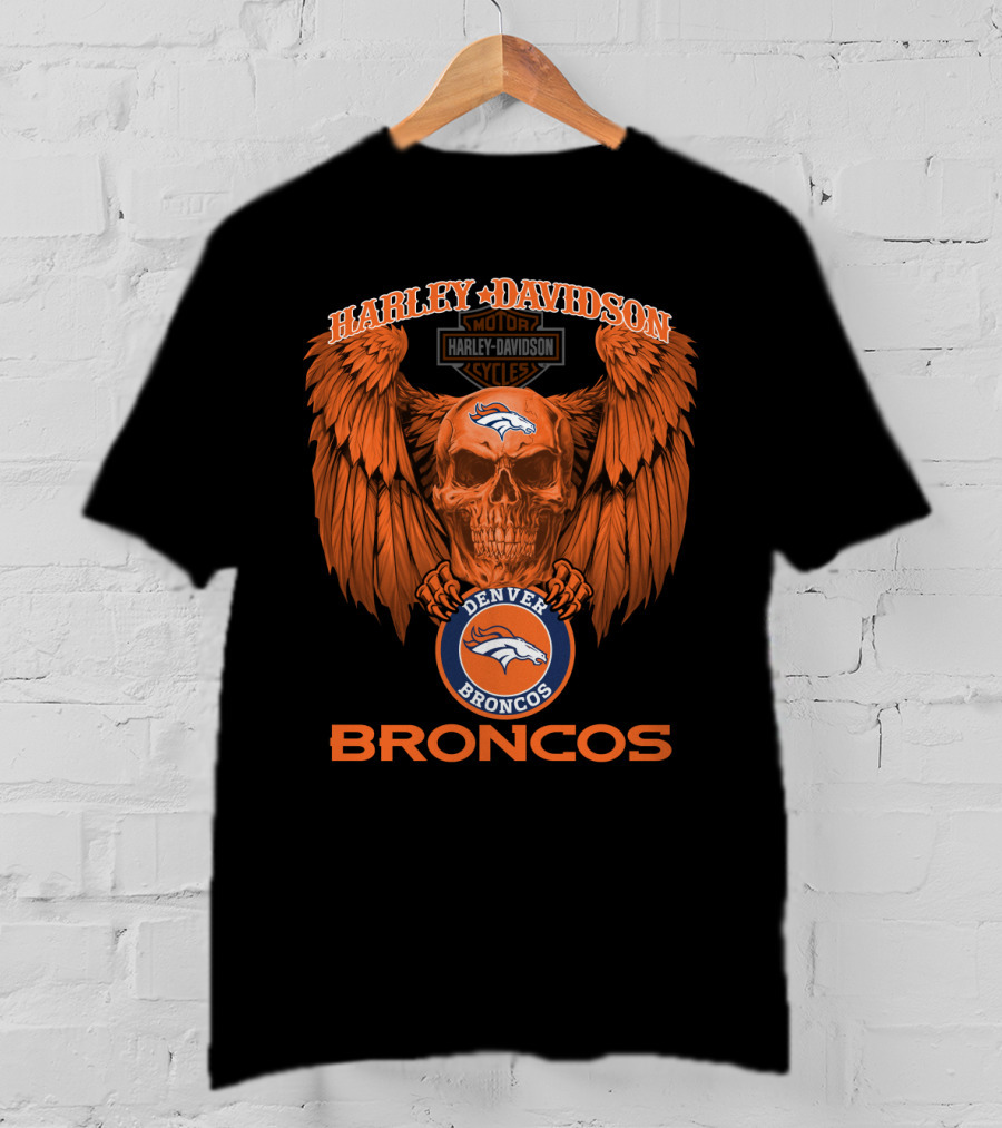 Harley Davidson Denver Broncos Nfl Skull Wings T-Shirt