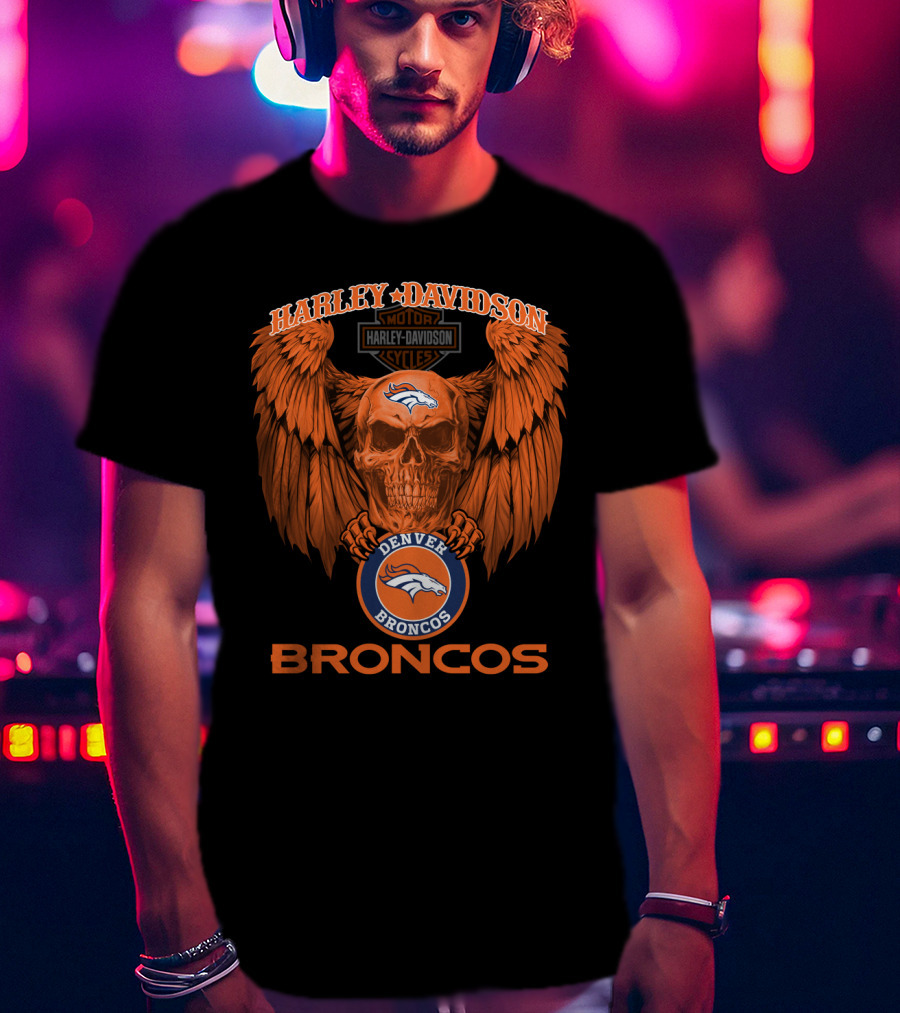 Harley Davidson Denver Broncos Nfl Skull Wings T-Shirt