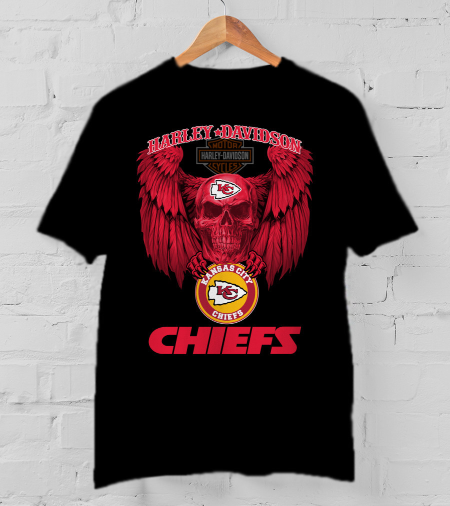 Harley Davidson Kansas City Chiefs Skull Wings T-Shirt