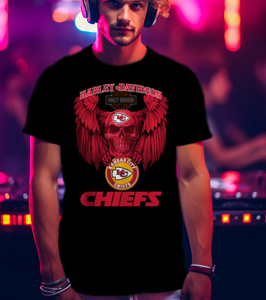 Harley Davidson Kansas City Chiefs Skull Wings T-Shirt