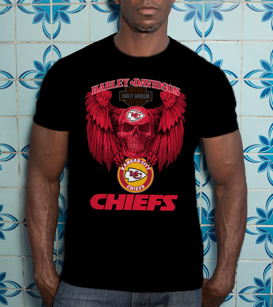 Harley Davidson Kansas City Chiefs Skull Wings T-Shirt