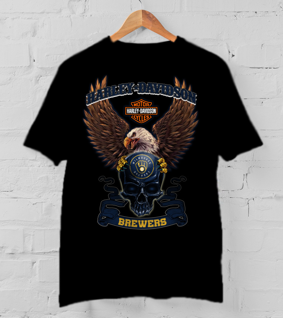 Harley Davidson Milwaukee Brewers Eagle Skull Cycles Motor T-Shirt
