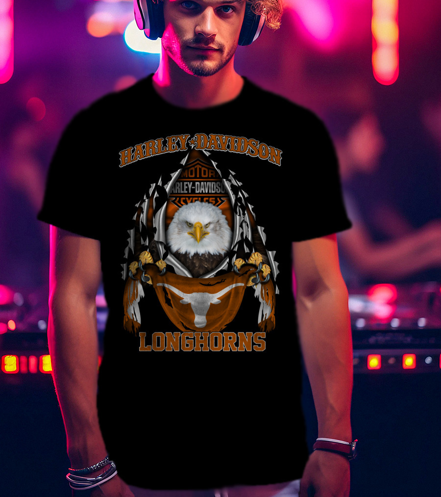 Harley Davidson Texas Longhorns Eagle Motorcycles T-Shirt
