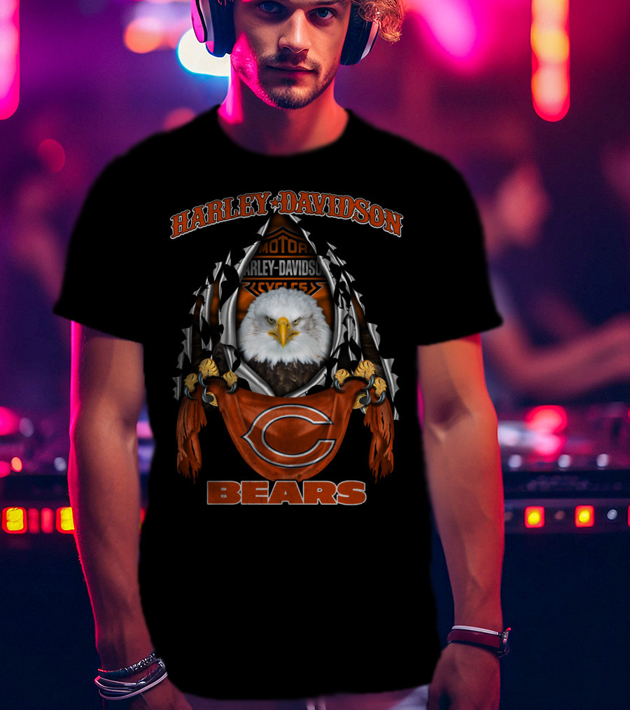 Harley Davidson Bears Chicago Nfl Motorcycle Eagle T-Shirt
