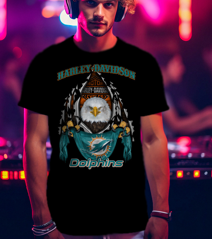Harley Davidson Miami Dolphins Bald Eagle Nfl 84 Motocycle Cycles T-Shirt