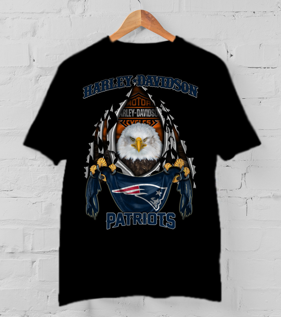 Harley Davidson Motorcycles Bald Eagle New England Patriots T-Shirt