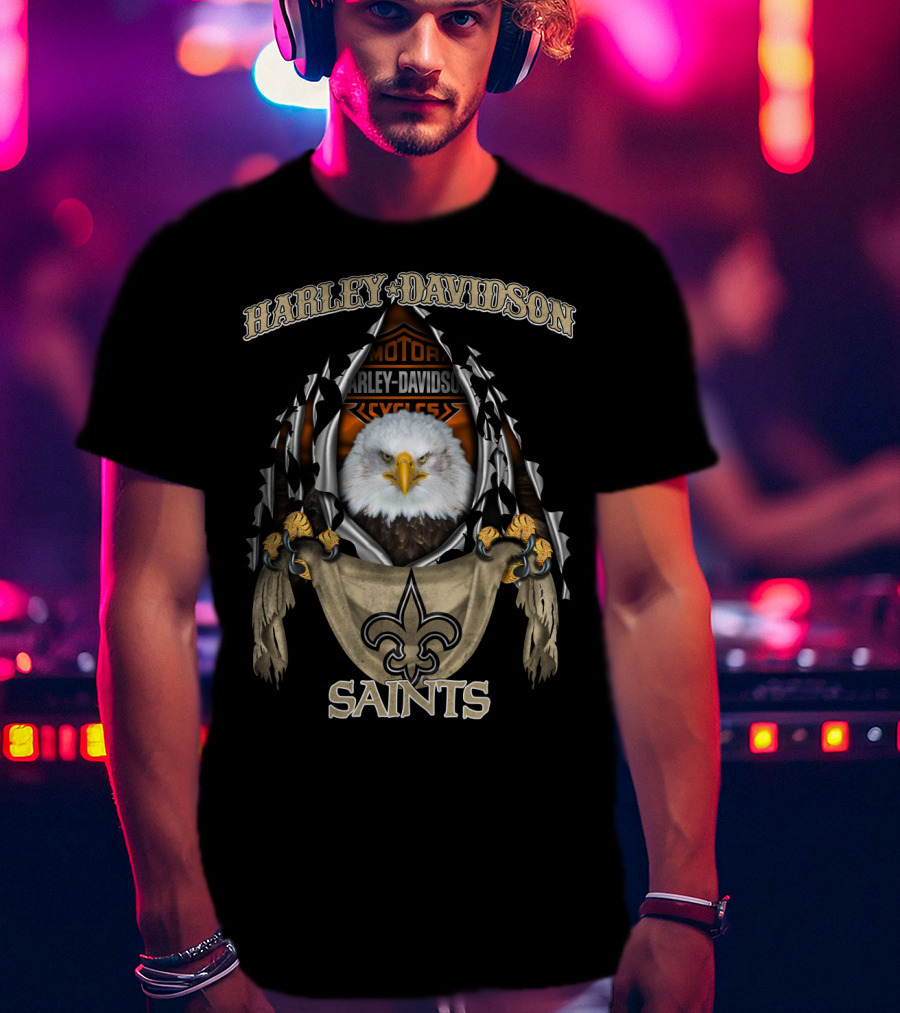 Harley Davidson Motorcycles Eagles Saints Fleur-De-Lis T-Shirt