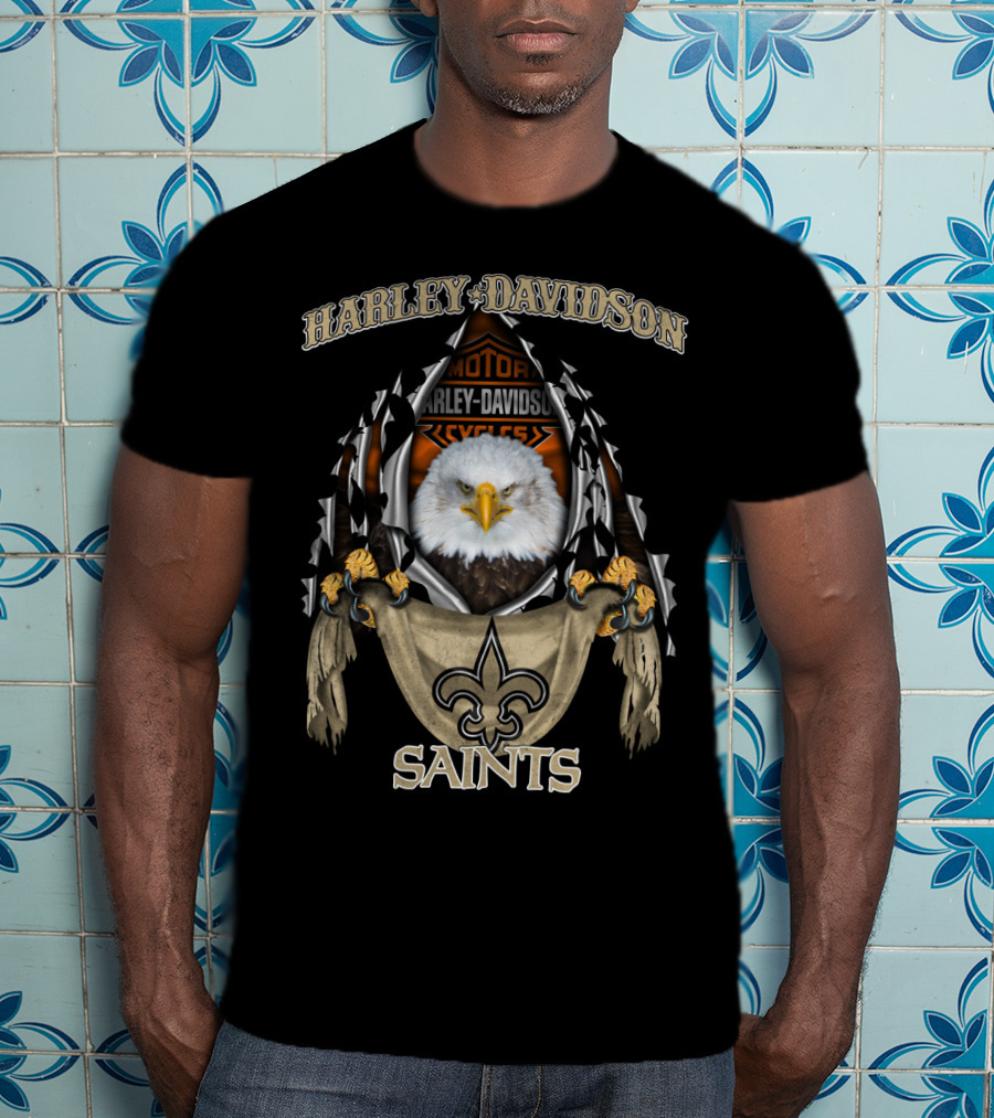 Harley Davidson Motorcycles Eagles Saints Fleur-De-Lis T-Shirt