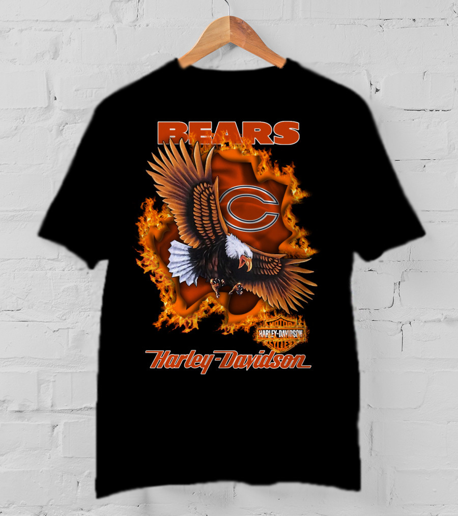 Bears Harley Davidson Chicago Bears Flaming Eagle T-Shirt