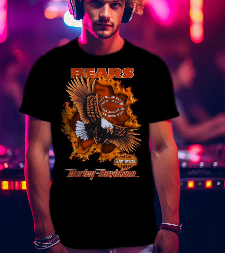 Bears Harley Davidson Chicago Bears Flaming Eagle T-Shirt