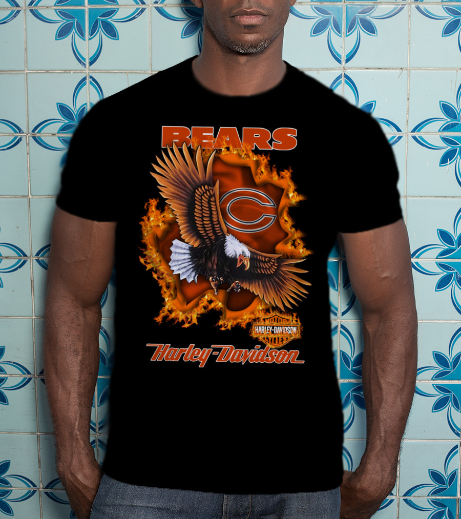 Bears Harley Davidson Chicago Bears Flaming Eagle T-Shirt