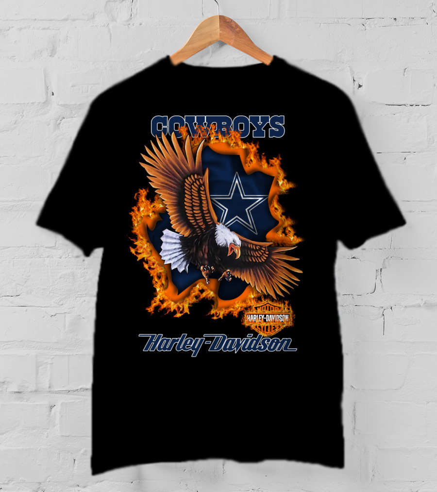 Cowboys Harley Davidson Eagle With Star And Flames T-Shirt