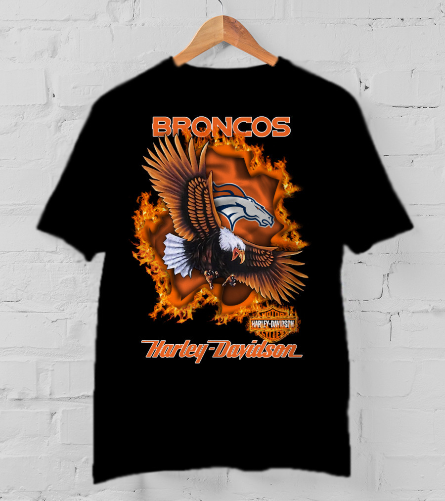 Broncos Harley Davidson Flaming Eagle Denver Broncos T-Shirt