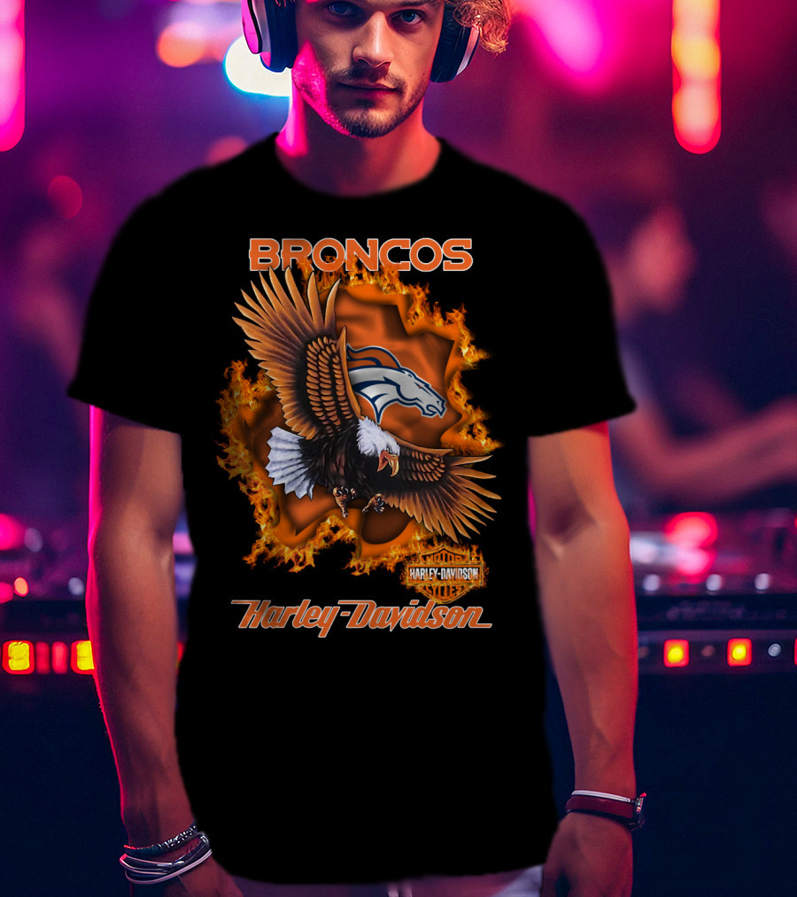 Broncos Harley Davidson Flaming Eagle Denver Broncos T-Shirt