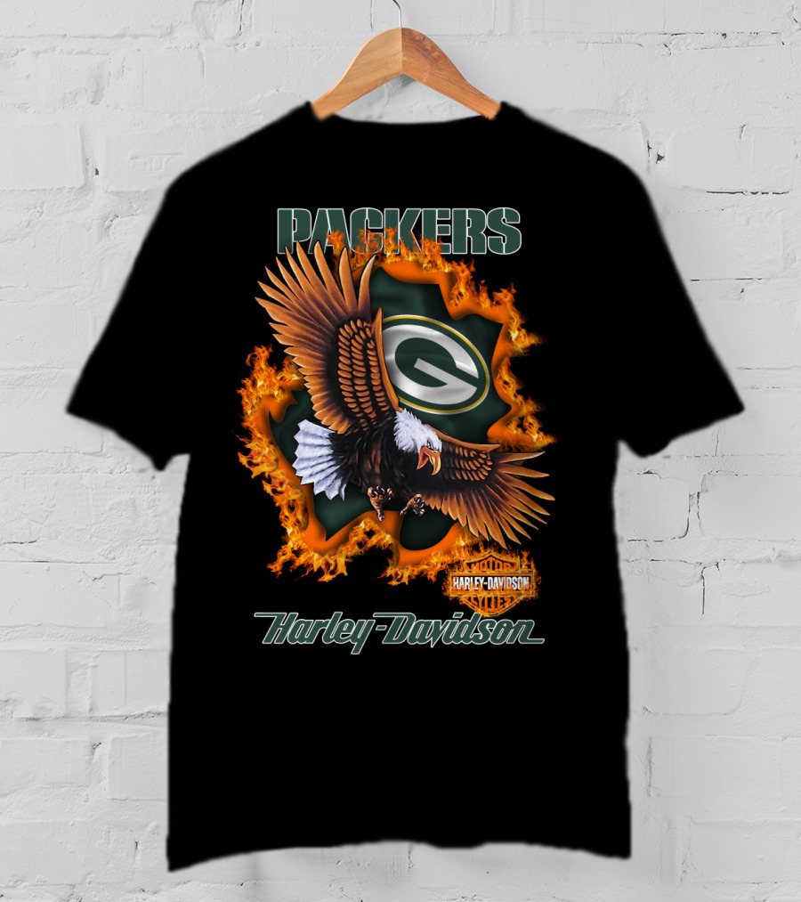 Packers Harley Davidson Eagle Flame T-Shirt