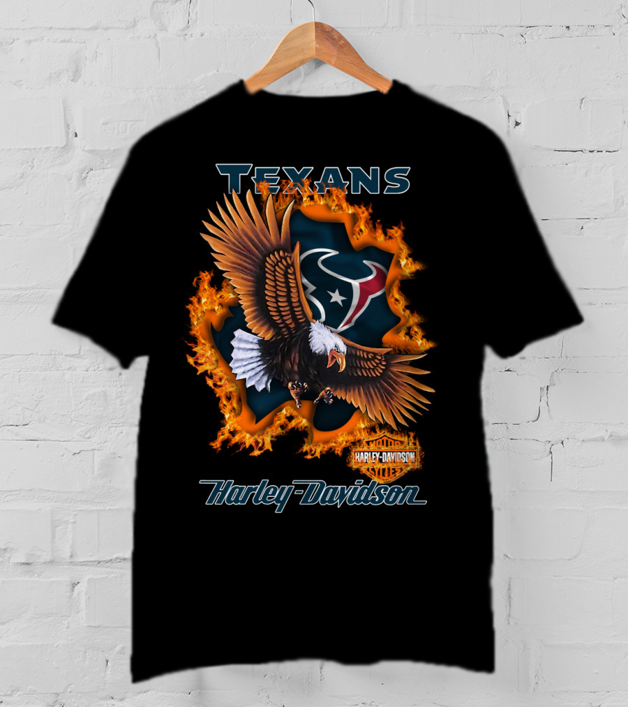 Texans Harley Davidson Houston Texans Flaming Eagle T-Shirt