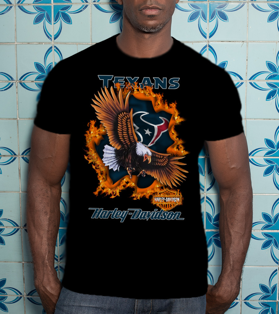 Texans Harley Davidson Houston Texans Flaming Eagle T-Shirt