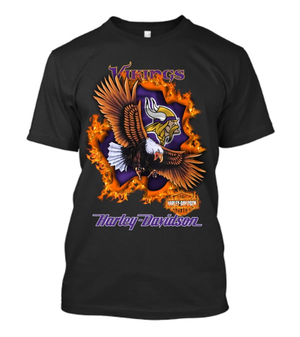 Vikings Harley Davidson Bald Eagle Fire T-Shirt
