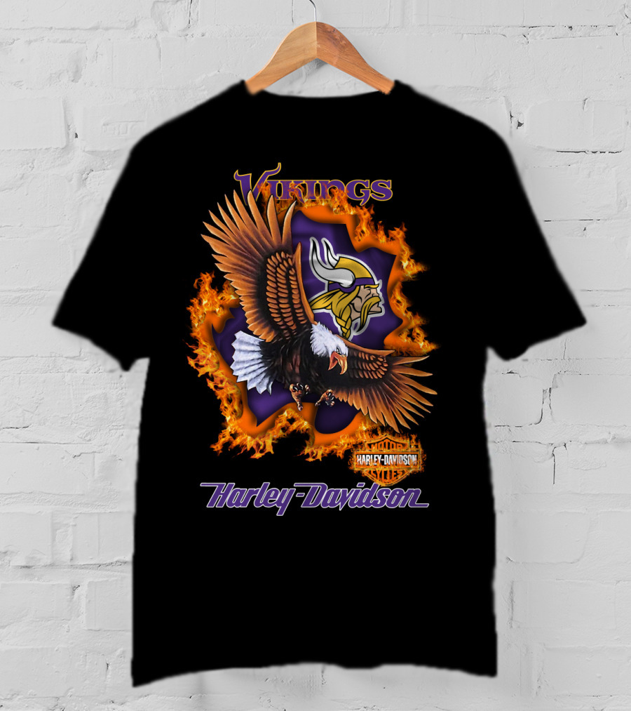 Vikings Harley Davidson Bald Eagle Fire T-Shirt