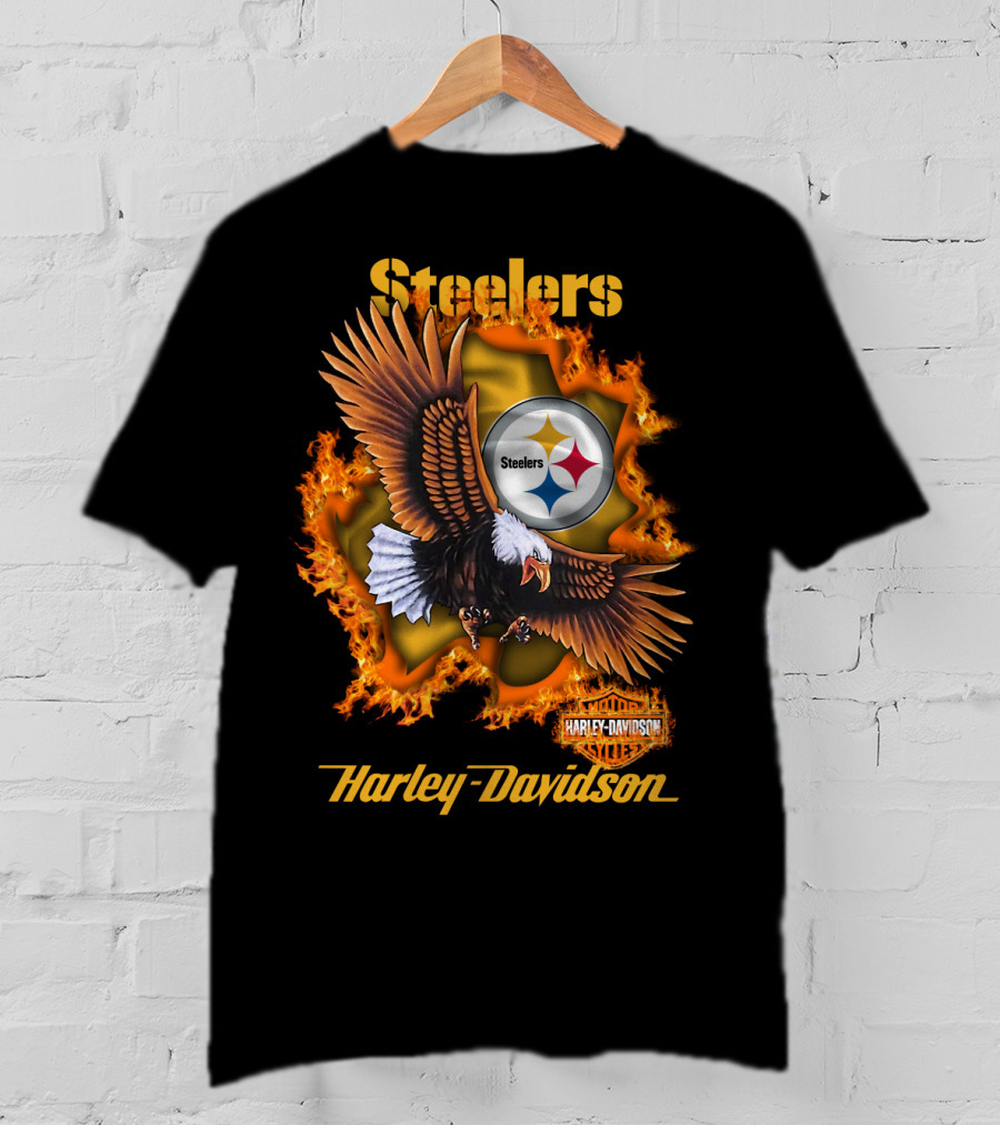 Steelers Harley Davidson Eagle And Flames T-Shirt