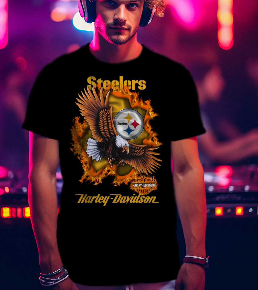 Steelers Harley Davidson Eagle And Flames T-Shirt