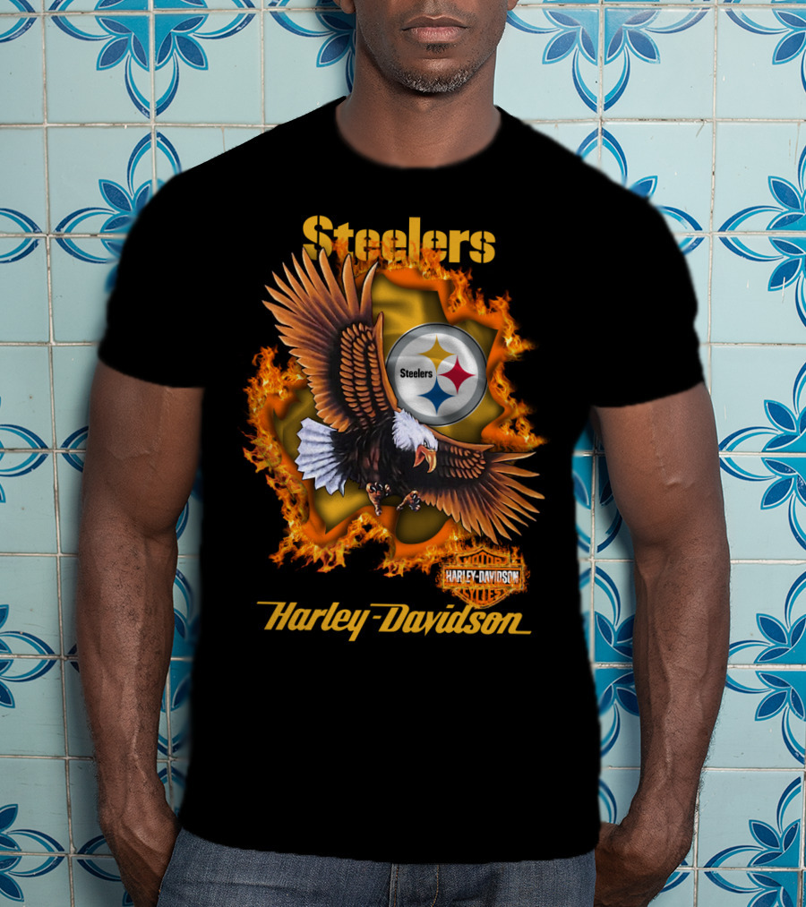 Steelers Harley Davidson Eagle And Flames T-Shirt
